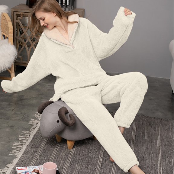 Pyhlmscde Women's Soft Comfy Loose Plush 2 Piece Sleepwear, Sweatsuits for Women, Fleece Pajamas Women, Women Fall Clothes