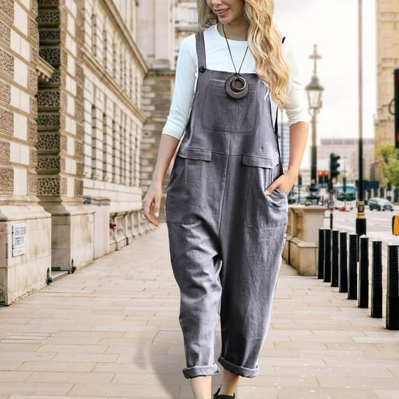Pyhlmscde Women's Solid Color Fashionable Casual Loose Jumpsuit, Overalls for Women, Jumpsuits for Women, Sleeveless Tops for Women