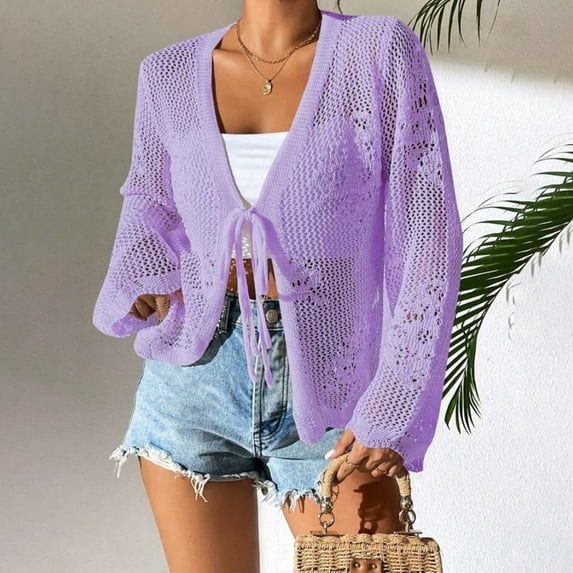 Pyhlmscde Women's Solid Color Lace Knitted Cardigan, Chunky Cardigan Sweaters for Women, Womens Tops, Business Casual Tops for Women