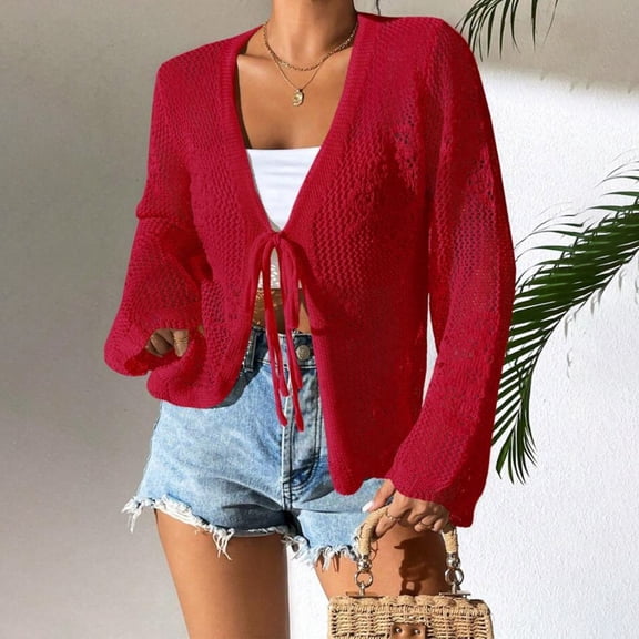 Pyhlmscde Women's Solid Color Lace Knitted Cardigan, Chunky Cardigan Sweaters for Women, Womens Tops, Business Casual Tops for Women