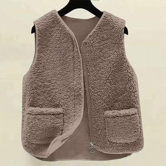 Pyhlmscde Women's Solid Color Lamb Wool Warm Casual Cotton Vest, Fleece Vest, Cardigan for Women, Women Fall Clothes