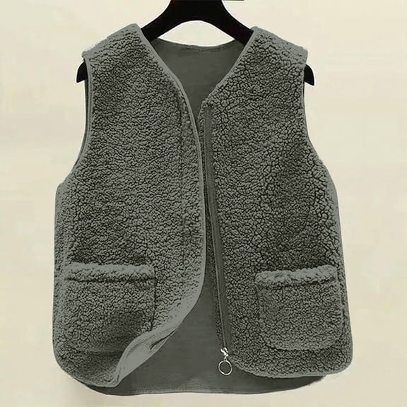 Pyhlmscde Women's Solid Color Lamb Wool Warm Casual Cotton Vest, Fleece Vest, Cardigan for Women, Women Fall Clothes
