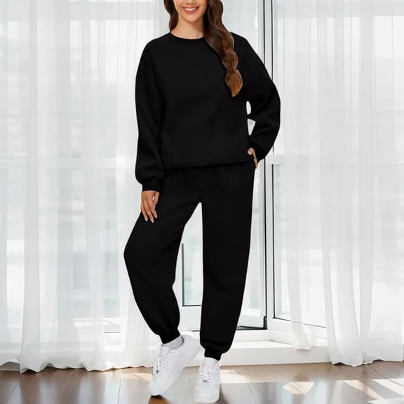 Pyhlmscde Women's Solid Color Long Sleeve Sweatsuit, Winter Clothes for Women, Fall Outfits for Women, Sweatsuits Women 2 Piece Outfit