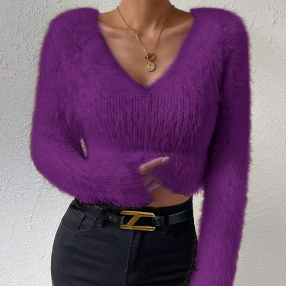 Pyhlmscde Women's Solid Color V Neck Slim Fit Versatile Sweater, Womens Tops, Sweaters for Women, Fall Clothes