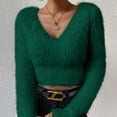 thumbnail image 1 of Pyhlmscde Women's Solid Color V Neck Slim Fit Versatile Sweater, Womens Tops, Sweaters for Women, Fall Clothes, 1 of 6