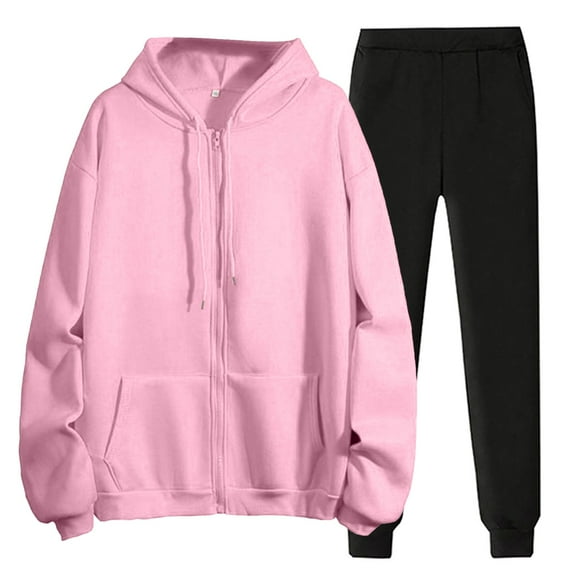 Pyhlmscde Women's Solid Color Zipper Plus Sweatshirt Trousers Suit, Fall Outfits for Women, Women 2 Piece Outfits Sets, Sweat Set for Women