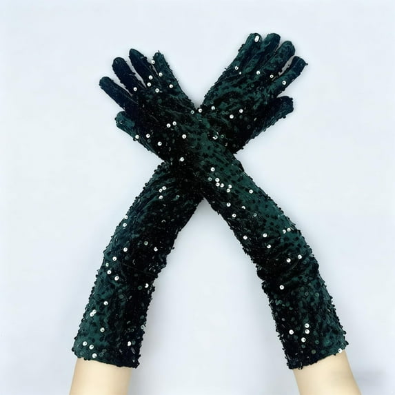 Pyhlmscde Women's Sparkling Sequin Dance Gloves, Velvet Gloves, Womens Gloves, Winter Gloves