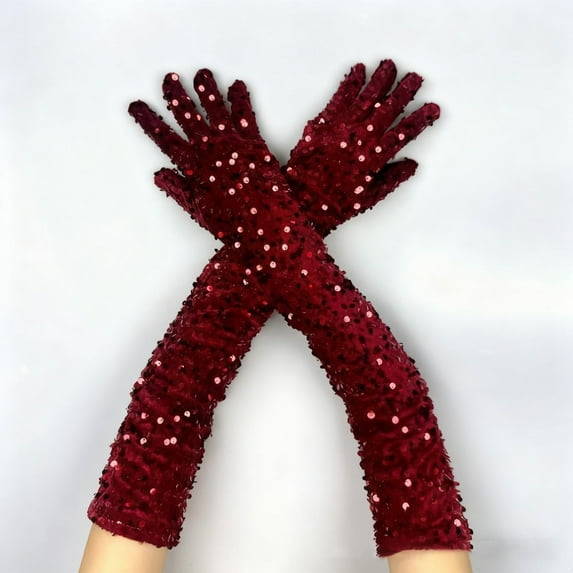 Pyhlmscde Women's Sparkling Sequin Dance Gloves, Velvet Gloves, Womens Gloves, Winter Gloves
