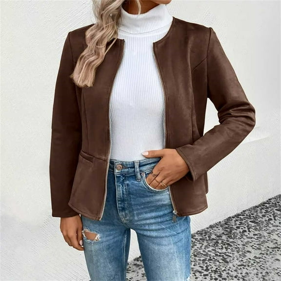 Pyhlmscde Women's Suede Zipper Short Jacket Coat, Womens Tops, Fall Tops for Women 2025, Jackets for Women