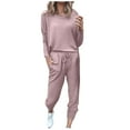 thumbnail image 1 of Pyhlmscde Women's Two Outfit Long Sleeve Crewneck Pullover Tops And Long Pants Sweatsuits with Sweatpants, Lounge Sets for Women, Two Piece Sets for Women Pink 5XL, 1 of 5