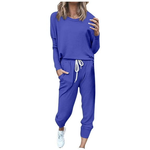 Pyhlmscde Women's Two Piece Outfit Long Sleeve Crewneck Pullover Tops, Women Fall Clothes, 2 Piece Sets for Women Fall, Lounge Sets for Women