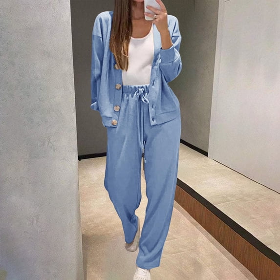 Pyhlmscde Women's Two Piece Sets Fall Outfits, Fall Outfits for Women, V Neck Cardigan for Women, Womens Fall Tops
