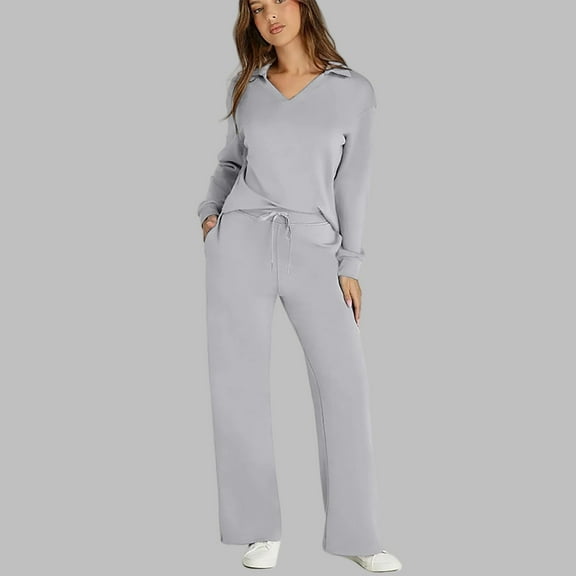 Pyhlmscde Women's V Neck Long Sleeve Top 2 Piece Set, Women Fall Clothes, Sweatsuits for Women, Fall Outfits for Women