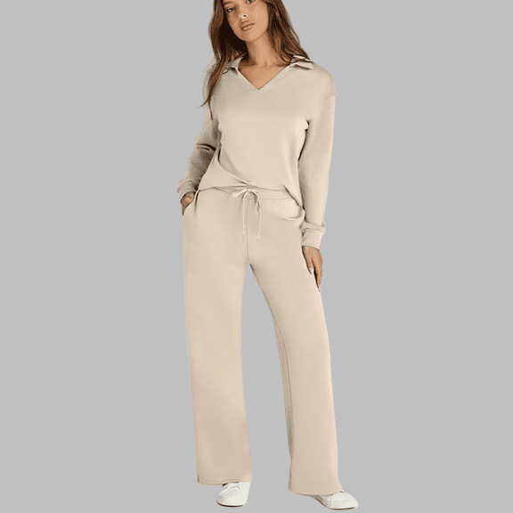 Pyhlmscde Women's V Neck Long Sleeve Top 2 Piece Set, Women Fall Clothes, Sweatsuits for Women, Fall Outfits for Women