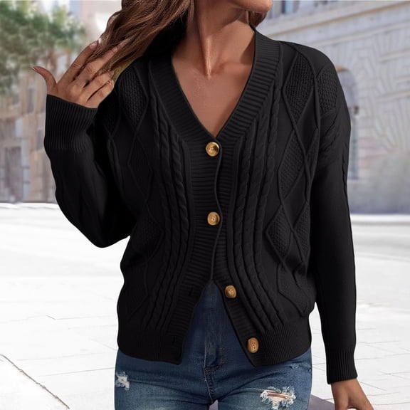 Pyhlmscde Women's V Neck Loose Knitted Long Sleeved Cardigan Top, Long Sleeve Shirts for Women, Women Fall Clothes, Womens Tops Casual