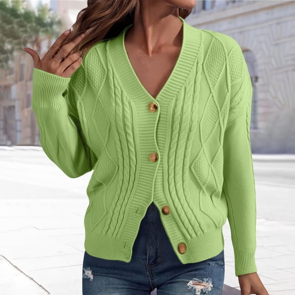 Pyhlmscde Women's V Neck Loose Knitted Long Sleeved Cardigan Top, Long Sleeve Shirts for Women, Women Fall Clothes, Womens Tops Casual