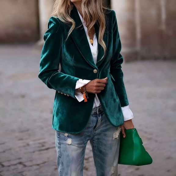 Pyhlmscde Women's Velvet Button Up Jacket, Womens Tops, Velvet Suit Women, Jackets for Women