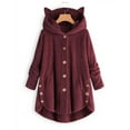 thumbnail image 1 of Pyhlmscde Women's Velvet Cat Ear Hooded Soild Patchwork Button Plush Coat, Winter Coats for Women, Cardigan Sweaters for Women, Chunky Cardigan Sweaters for Women, 1 of 6