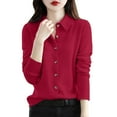 thumbnail image 1 of Pyhlmscde Women's Warm Soft Knitted Shirt Lapel Collar Cardigan, Womens Tops, Wool Sweater Women, Fall Clothes, 1 of 3