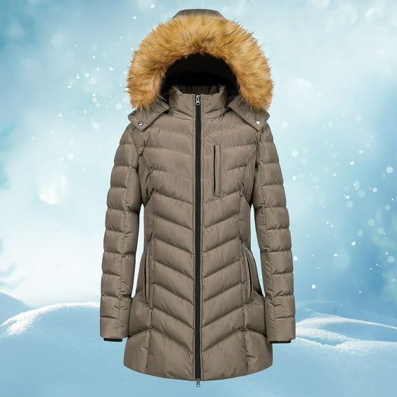 Pyhlmscde Women's Warm Winter Solid Color Mid Length Outwear Coat, Womens Tops, Winter Coats for Women, Winter Clothing for Women