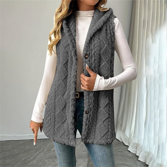 Pyhlmscde Women's Winter Fleece Button Up Long Vest Warm Fall Outerwear, Sweater Vest Women, Vest Jackets for Women, Fleece Vest Women