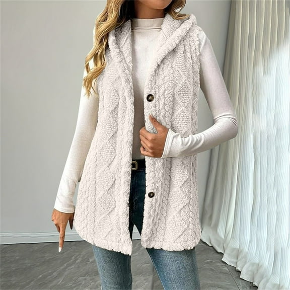 Pyhlmscde Women's Winter Fleece Button Up Long Vest Warm Fall Outerwear, Sweater Vest Women, Vest Jackets for Women, Fleece Vest Women