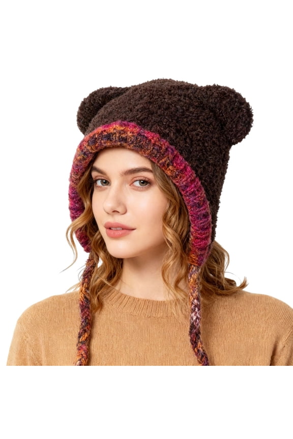 Women's Winter Pattern Knit Layer Warm Thickened Ear Warming Hat, Knit Hat, Winter Hats for Women, Beanie for Women