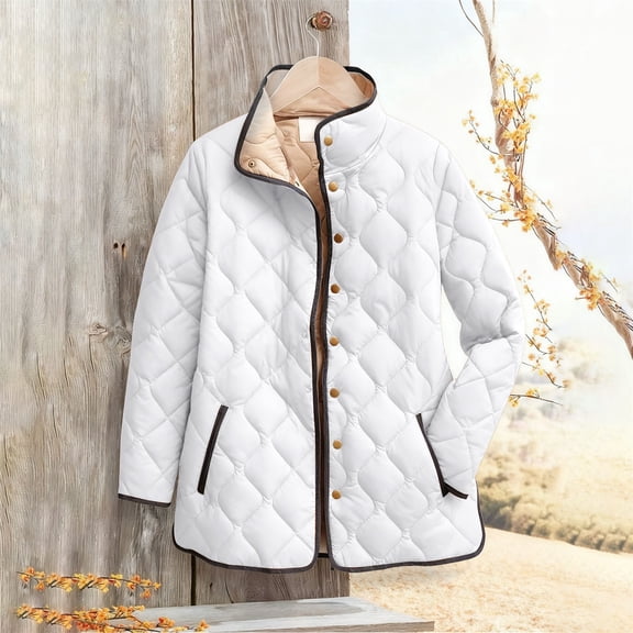 Pyhlmscde Women's Winter Quilted Long Sleeve Button Down Puffer Jacket, Winter Jackets for Women, Womens Coats And Jackets, Puffer Jacket Womens