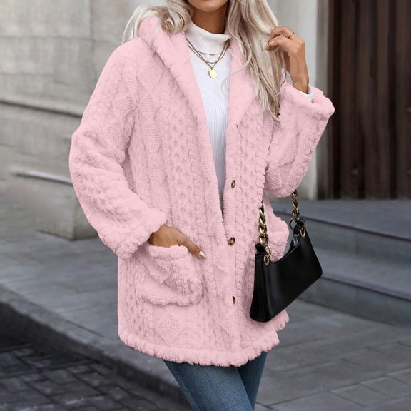 Pyhlmscde Women's Winter Warm Button Down Hooded Coat, Womens Winter Clothes, Winter Coats for Women, Long Wool Coat Women