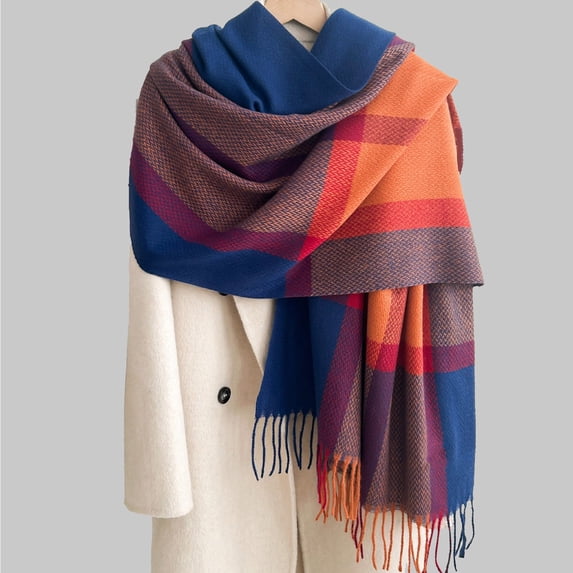 Pyhlmscde Women's Winter Warm Fringed Plaid Shawls, Shawl Wraps for Women, Scarf for Women, Womens Shawl