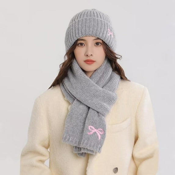 Pyhlmscde Women's Winter Warm Knitted Embroidered Hat And Street Style Scarf Set, Beanie for Women, Scarf for Women, Shawl Wraps for Women