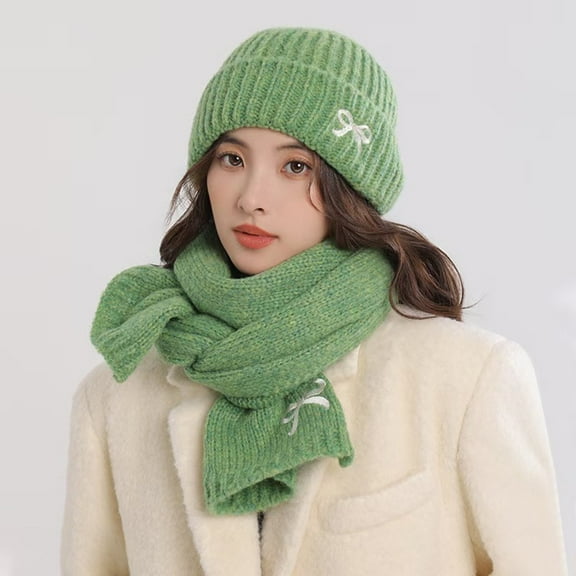 Pyhlmscde Women's Winter Warm Knitted Embroidered Hat And Street Style Scarf Set, Beanie for Women, Scarf for Women, Shawl Wraps for Women