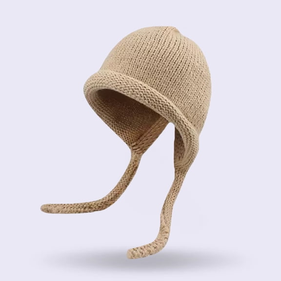 Pyhlmscde Women's Wool Knitted Solid Color Braid Ear Plus Hat, Beanie for Women, Winter Hats for Women, Knit Hat