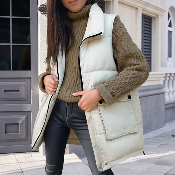 Pyhlmscde Women's long Quilted Vest hooded sleeveless Button Down puff vest cotton padded jacket winter coat, Winter Clothing for Women, Vest for Women, Puffer Jacket Womens