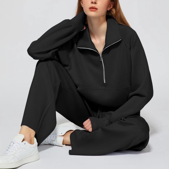 Pyhlmscde Womens 2 Piece Outfits Long Sleeve Tops High Waisted Sweatpants Fall Fashion Lounge Travel Set