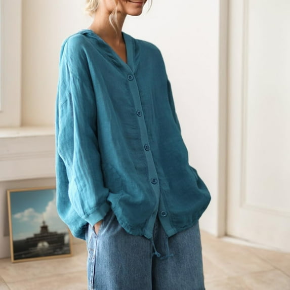 Pyhlmscde Womens Button Down Shirts Linen Cotton Long Sleeve Blouse Tunic Tops Cover Up Shirt Loose Beach Bikini Dress, Linen Duster For Women Lightweight, Cover Up Tops For Women