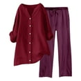 thumbnail image 1 of Pyhlmscde Womens Daily Casual Solid Long Sleeve Shirt Tops Pockets Pants Shirt Trousers Set, Lounge Sets for Women, Two Piece Sets for Women Purple S, 1 of 5