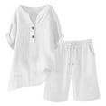 thumbnail image 1 of Pyhlmscde Womens Daily Casual Solid Short Sleeve V Neck Shirt Tops Pockets Elastic Waist Pants Shirt Trousers Set, Lounge Sets for Women, Two Piece Sets for Women Summer White L, 1 of 9