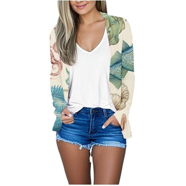 Pyhlmscde Womens Floral Chiffon Kimono Cardigans Loose Beach Cover Up Half Sleeve Tops, Floral Cardigan for Women, Kimono Tops for Women, Open Cardigans for Women Lightweight