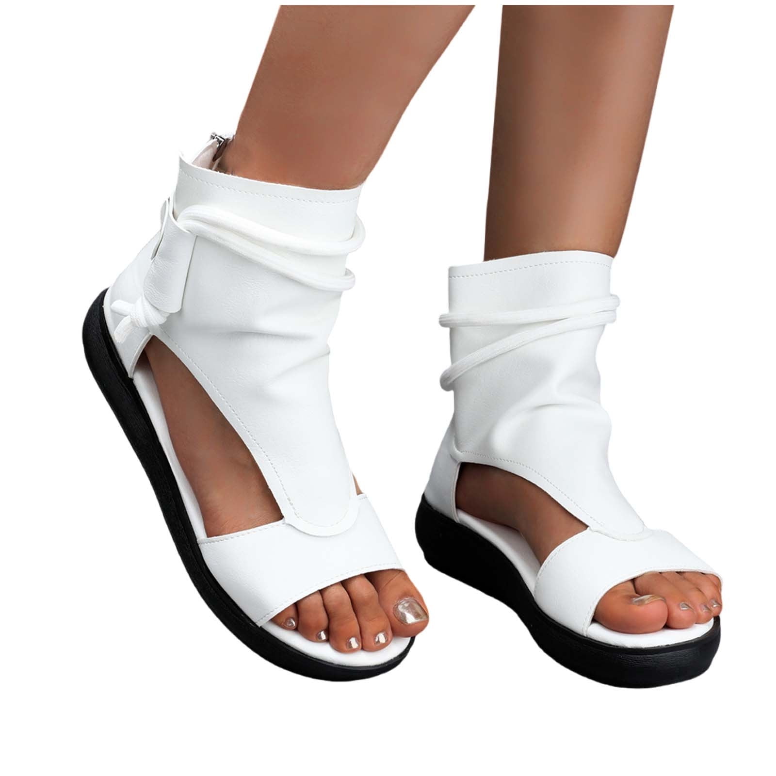 Pyhlmscde Womens High Top Sandals Open Toe Boot Sandals Back Zipper Flat Heel Sandals Summer Shoes Walmart