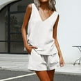 thumbnail image 1 of Pyhlmscde Womens Linen Sets 2 Piece Outfits V Neck Sleeveless Crop Tops And Shorts Lightweight Jumpsuit Casual Loungewear,Zeagoo Button Down Shirts for Women, Coord Sets for Women Summer, 1 of 7