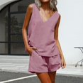 thumbnail image 1 of Pyhlmscde Womens Linen Sets 2 Piece Outfits V Neck Sleeveless Crop Tops And Shorts Lightweight Jumpsuit Casual Loungewear,Zeagoo Button Down Shirts for Women, Coord Sets for Women Summer, 1 of 7