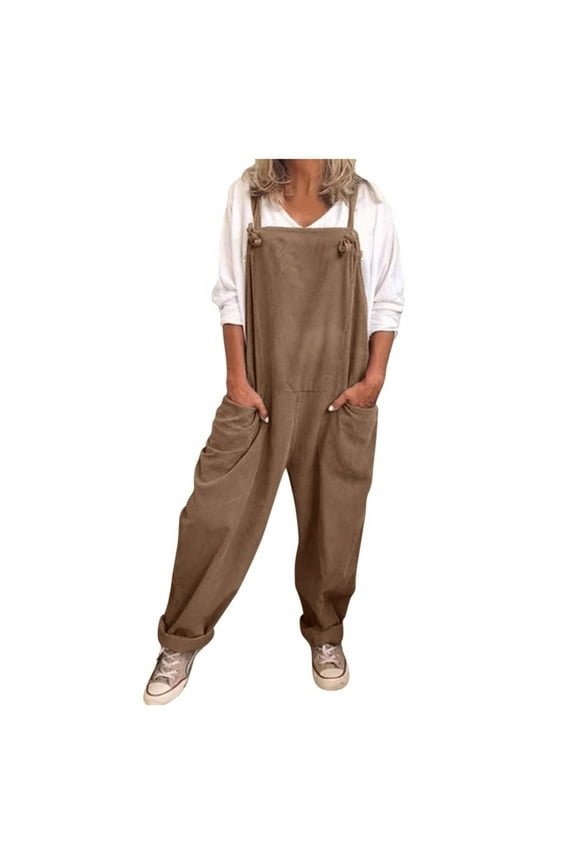 Womens Plus Size Overalls Baggy Playsuit Romper with Pockets Sleeveless Casual Jumpsuit for Women, Abercrombie Jumpsuit, Women's Jumpsuits, Plus Size Jumpsuit Brown 2XL