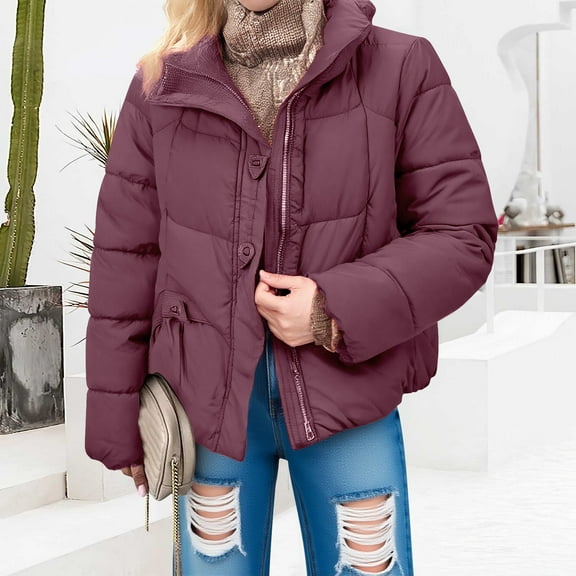 Pyhlmscde Womens Puffer Full Zip Quilted Hooded Bubble Coats Padded Long Sleeve Winter Warm Coat, Winter Coats for Women, Puffer Jacket Womens, Winter Clothing for Women