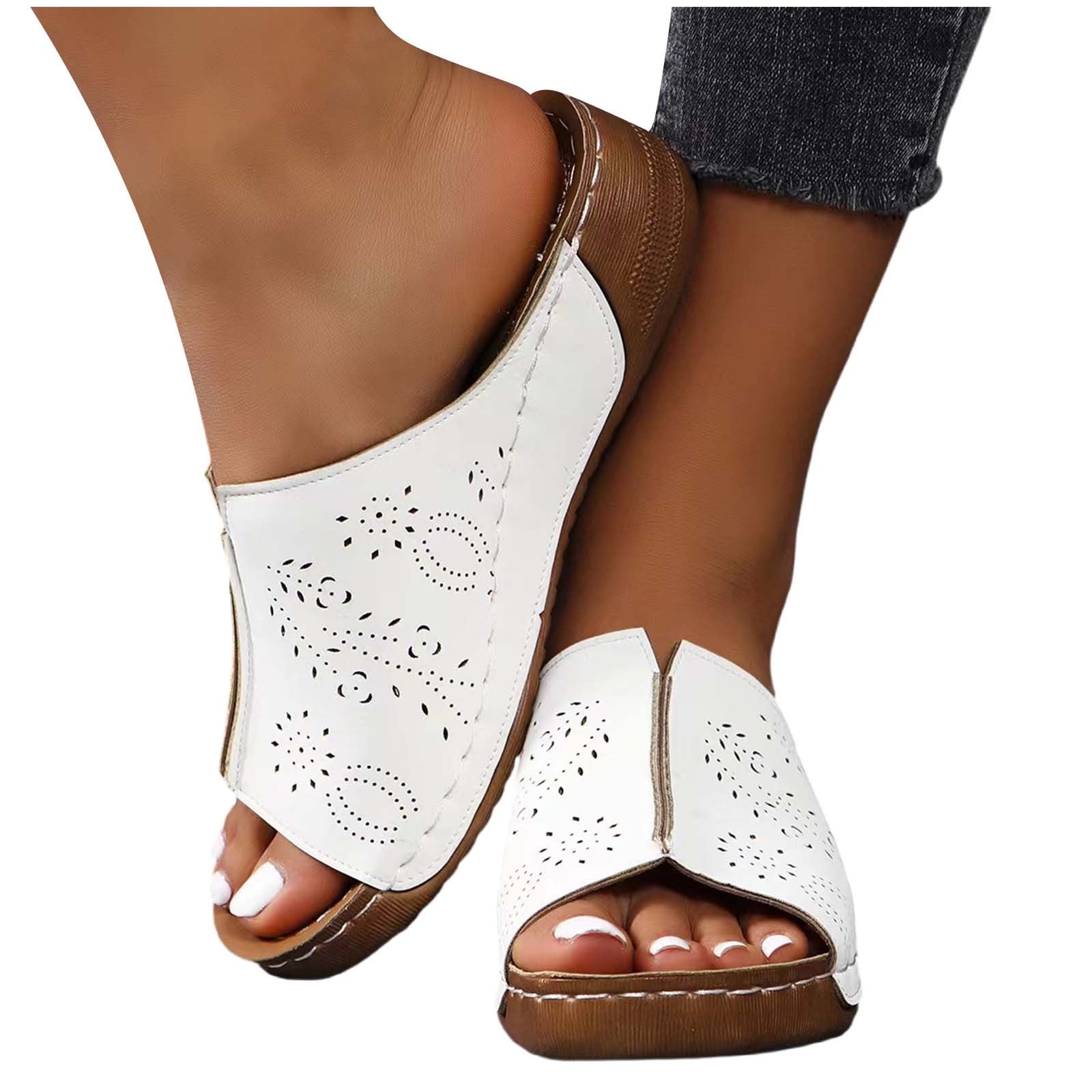 Pyhlmscde Womens Sandals Peep Toe Slip On Slide Wedge Heel Platform ...