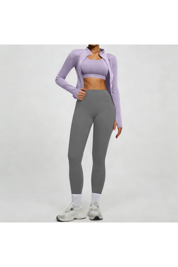 Womens Workout Sets 2 Piece Seamless Warm Up Suit Long Sleeve Zipper Jacket High Waist Butt Lifting Yoga Gym Leggings