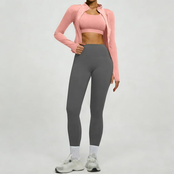 Pyhlmscde Work Out Sets Gym for Women 2 Piece Seamless Leggings High Waist Butt Lifting Gym Jacket
