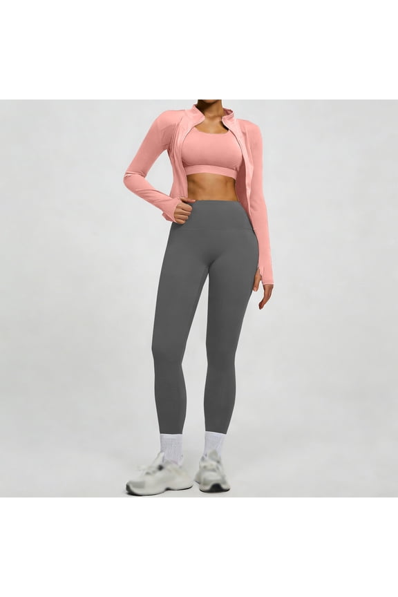 Yoga Sets for Women 2 Piece Long Sleeve Zipper Jacket Seamless Workout Outfits High Waist Butt Lifting Gym Leggings