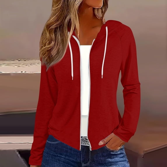 Pyhlmscde Zip Up Jackets For Women 2025 Fall Basic Lightweight Sweatshirt Print Long Sleeve Shirts Drawstring Full Zip Hoodies, White Cardigan Sweaters For Women