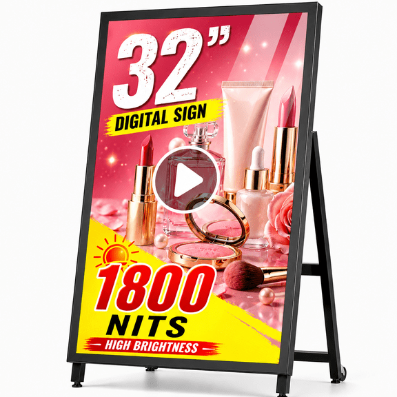 Pyimgus 32Outdoor Digital Signage Display,1800nits Digital Signage, IP65 Advertising Display, Portable Digital Signage with CMS/WiFi/USB, Commercial Display for Retail Stores & Hotels